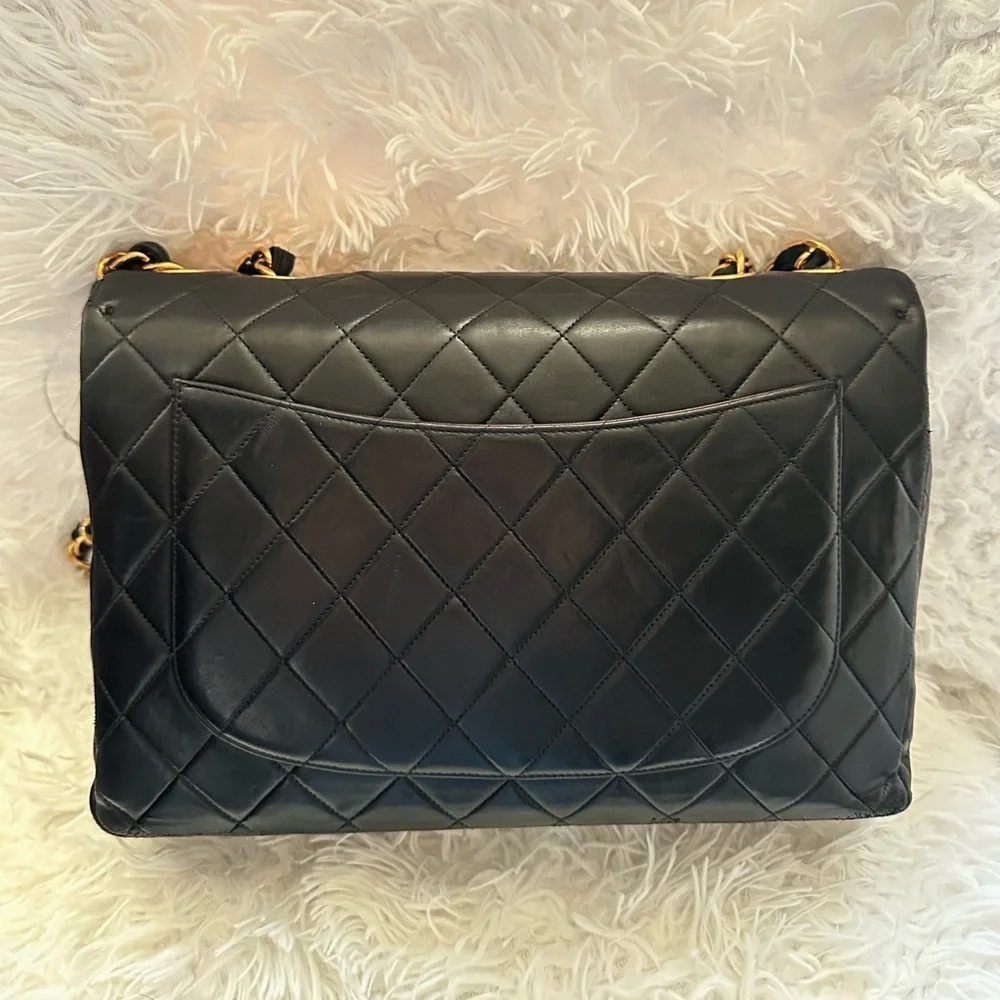 Chanel Black Jumbo Quilted Shoulder Bag with Gold Chain